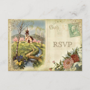 Cute Vintage Church RSVP Wedding Card
