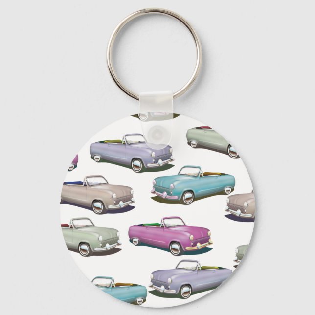 Cute vintage classic cars pattern keychain (Front)