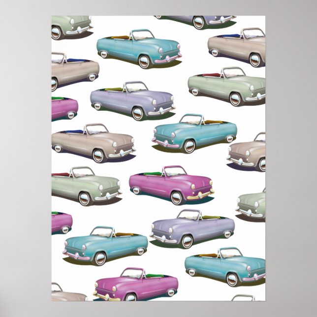 Cute vintage classic cars pattern poster (Front)