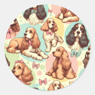 Cute Vintage Cocker Spaniel Seamless Pattern Classic Round Sticker