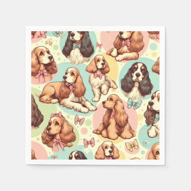 Cute Vintage Cocker Spaniel Seamless Pattern Napkin (Front)