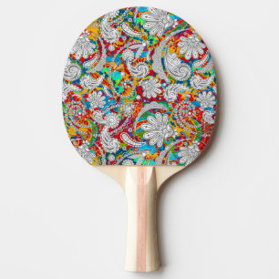 Cute vintage colourful white paisley patterns jigs ping pong paddle