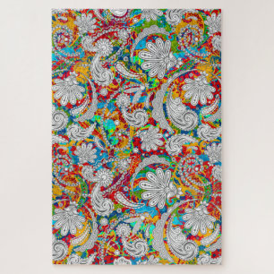 Cute vintage colourful white paisley patterns jigsaw puzzle