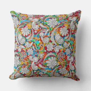 Cute vintage colourful white paisley patterns throw pillow