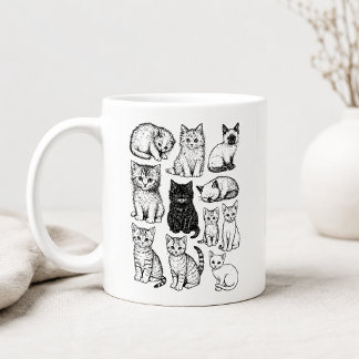 Cute Vintage Cottagecore Kittens Sketch Collage Coffee Mug
