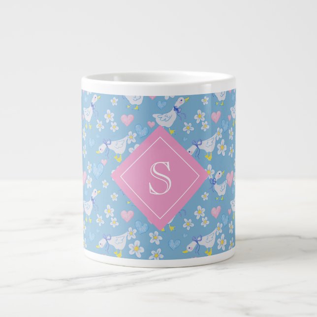 Cute Vintage Country Geese Monogram Large Coffee Mug (Front)
