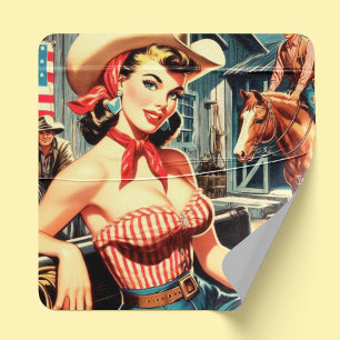 Cute Vintage Country Girl Pin-up Square Sticker