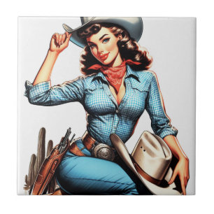 Cute Vintage Country Girl Tile