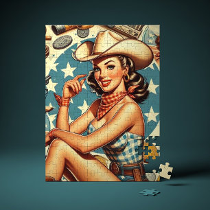 Cute Vintage Cowgirl Jigsaw Puzzle
