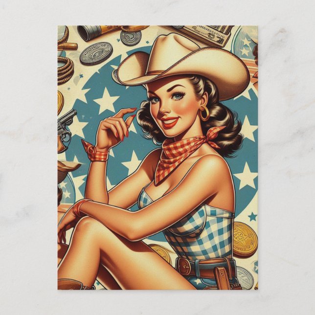Cute Vintage Cowgirl Postcard (Front)