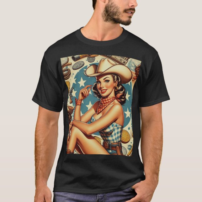 Cute Vintage Cowgirl T-Shirt (Front)