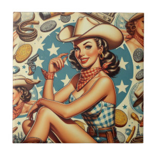 Cute Vintage Cowgirl Tile