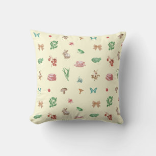 Cute Vintage Cream Cottagecore Aesthetic Pattern Throw Pillow