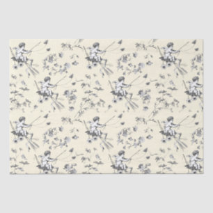 Cute Vintage Cupid Angel Beige Floral Toile Tissue Paper