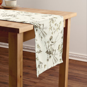 Cute Vintage Cupid Angel Gold Beige Floral Toile Short Table Runner
