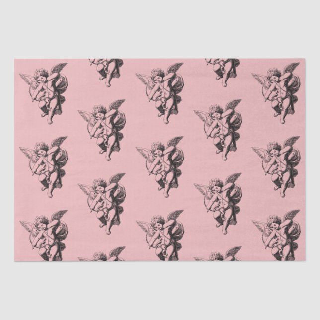Cute Vintage Cupid Angel on Pink Tissue Paper (Front)