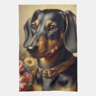Cute Vintage Dachshund Painting Kitchen Towel