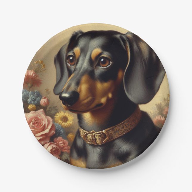 Cute Vintage Dachshund Painting Paper Plate (Front)