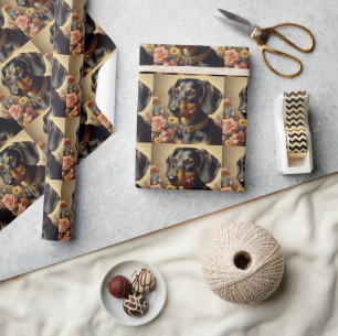 Cute Vintage Dachshund Painting Wrapping Paper