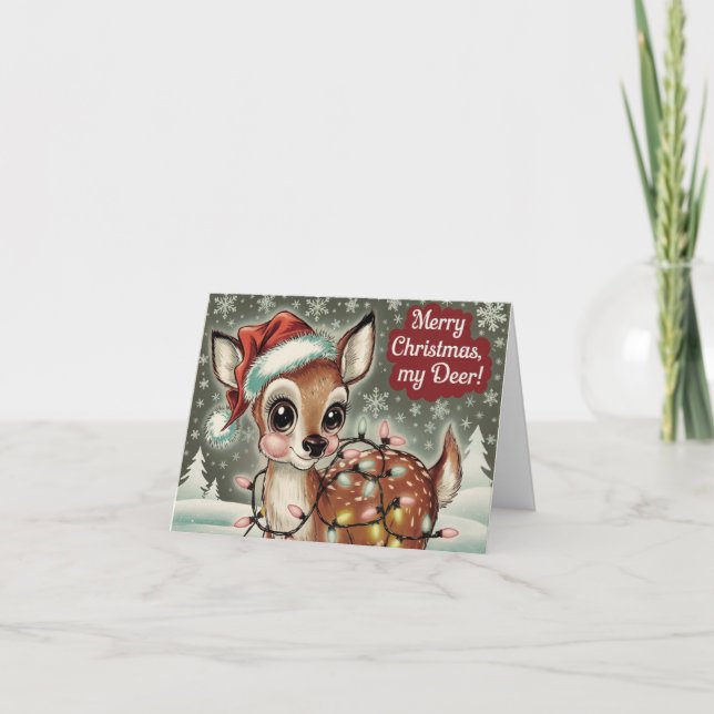 Cute Vintage Deer Christmas  Card (Front)