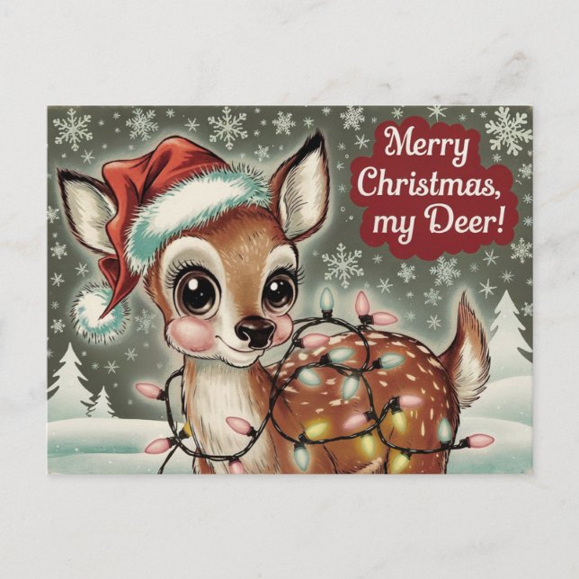 Cute Vintage Deer Christmas  Postcard (Front)