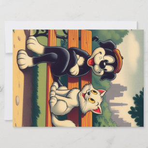 Cute, vintage dog/cat cartoon holiday card