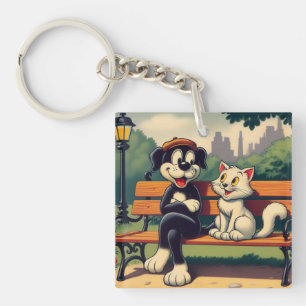 Cute, vintage dog/cat cartoon keychain