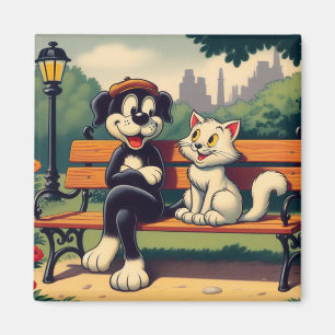 Cute, vintage dog/cat cartoon magnet