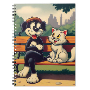 Cute, vintage dog/cat cartoon notebook