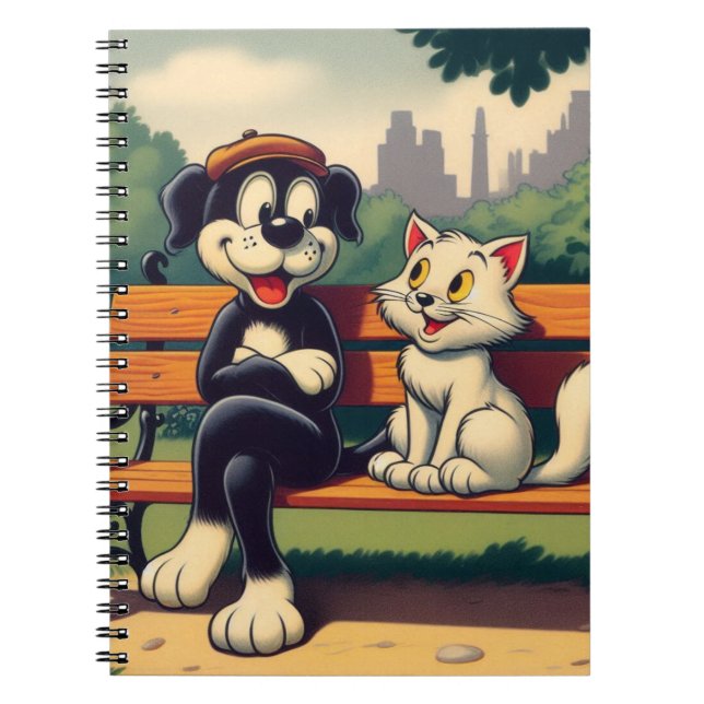 Cute, vintage dog/cat cartoon notebook (Front)