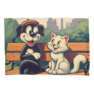 Cute, vintage dog/cat cartoon pillowcase