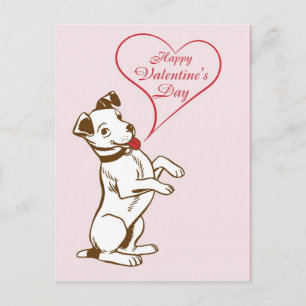 Cute Vintage Dog Happy Valentines Day Pink Postcard