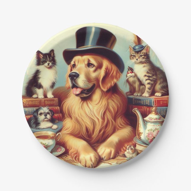 Cute Vintage Dog Painting Paper Plate (Front)