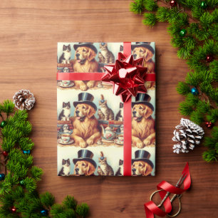 Cute Vintage Dog Painting Wrapping Paper