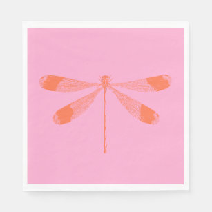 Cute Vintage Dragonfly in Pink and Orange Napkin