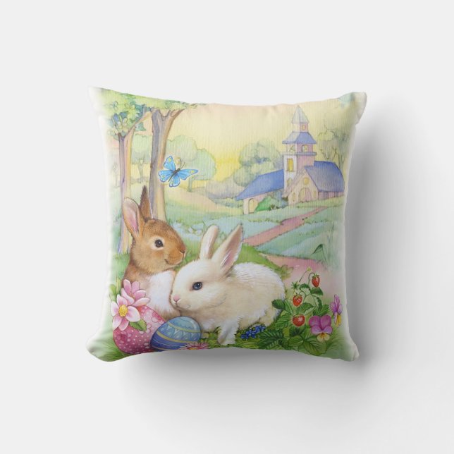 Cute vintage Easter bunnies Throw Pillow (Front)