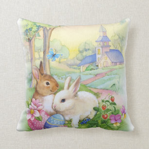 Cute vintage Easter bunnies Throw Pillow