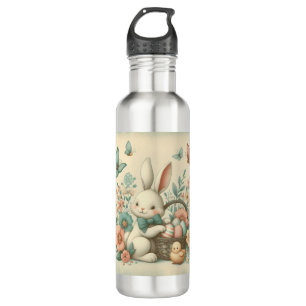 Cute, Vintage Easter bunny & chick 710 Ml Water Bottle