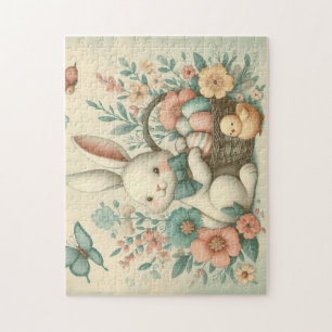 Cute, Vintage Easter bunny & chick Jigsaw Puzzle