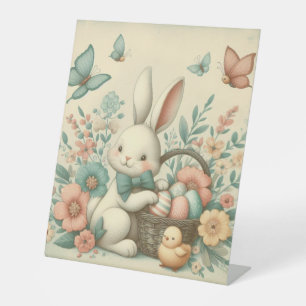 Cute, Vintage Easter bunny & chick Pedestal Sign