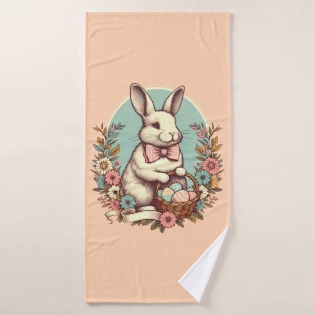 Cute, vintage Easter bunny/egg/basket  Bath Towel (Bath Towel)