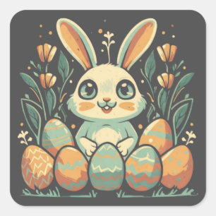 Cute Vintage Easter Bunny Eggs Flowers Stickers
