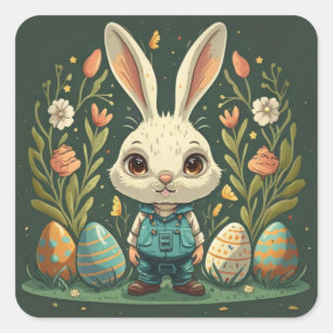 Cute Vintage Easter Bunny Eggs Flowers Stickers