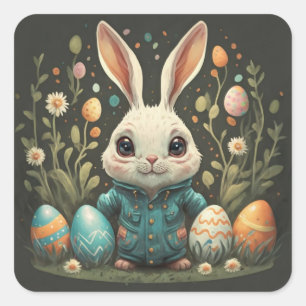 Cute Vintage Easter Bunny Flowers Eggs Stickers