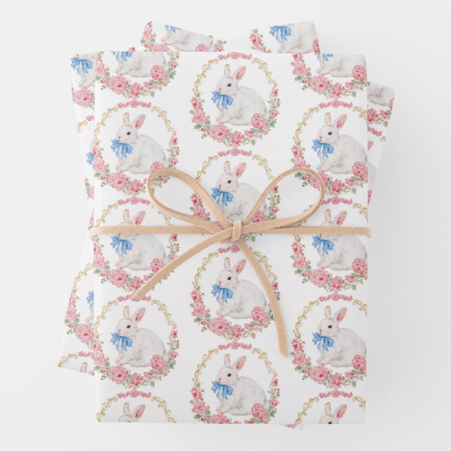 Cute Vintage Easter Bunny Gift Wrap (In situ)
