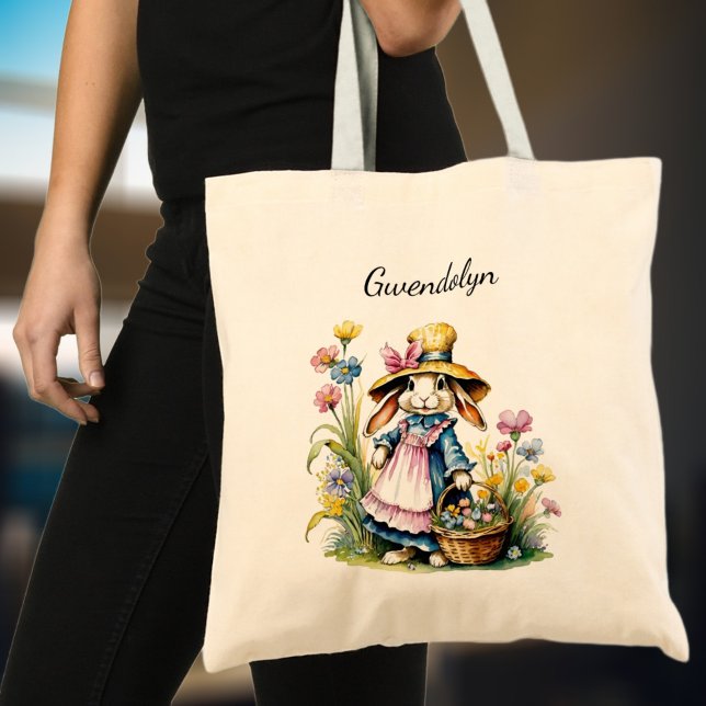 Cute Vintage Easter Bunny Girl's Personalized Tote Bag (Creator Uploaded)