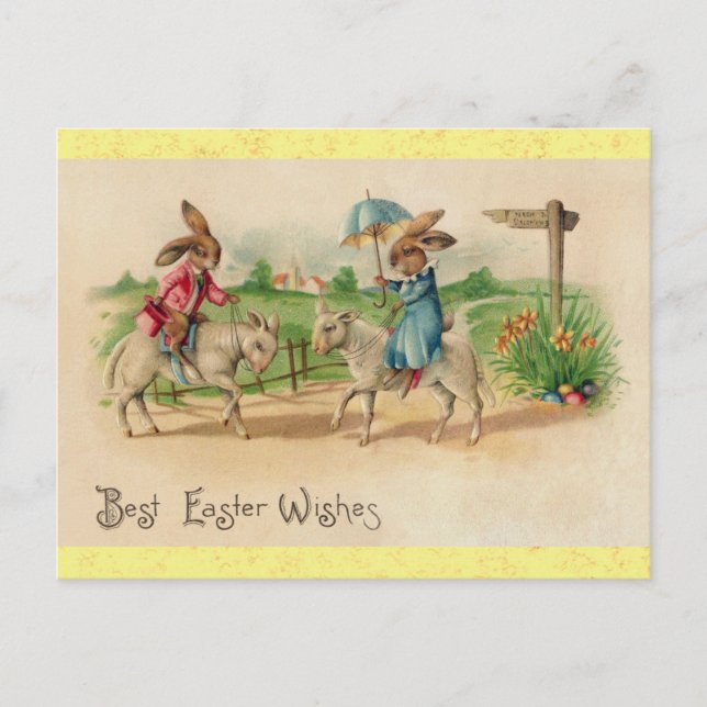 Cute Vintage Easter Bunny Rabbit Postcard (Front)