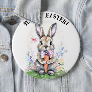 Cute Vintage Easter Bunny Rabbit Watercolor 6 Inch Round Button