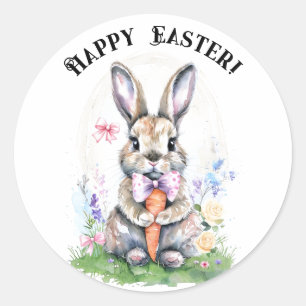 Cute Vintage Easter Bunny Rabbit Watercolor Classic Round Sticker