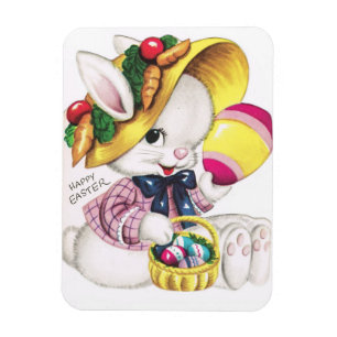 Cute Vintage Easter Bunny With Egg Magnet